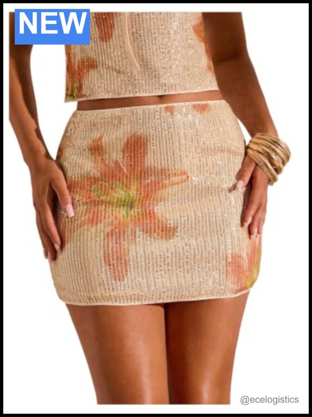 Floral Sequin Mini Skirt Low Rise Sparkly Bodycon Summer Party Skirt